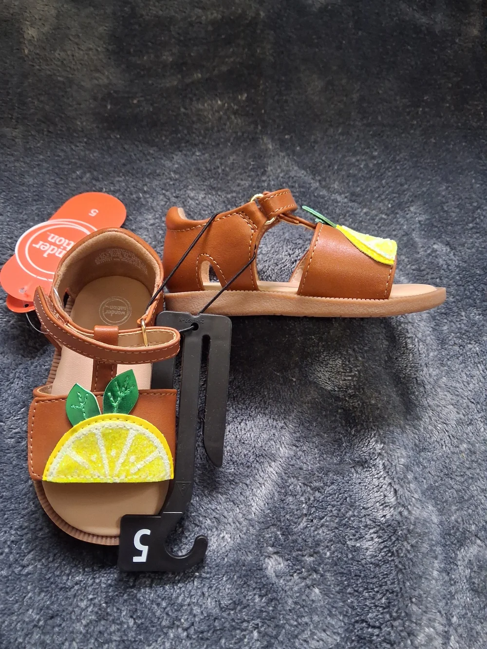 NWT Wonder Nation Lemon Glitter Sandals Brown/Yellow/Green Girls 5